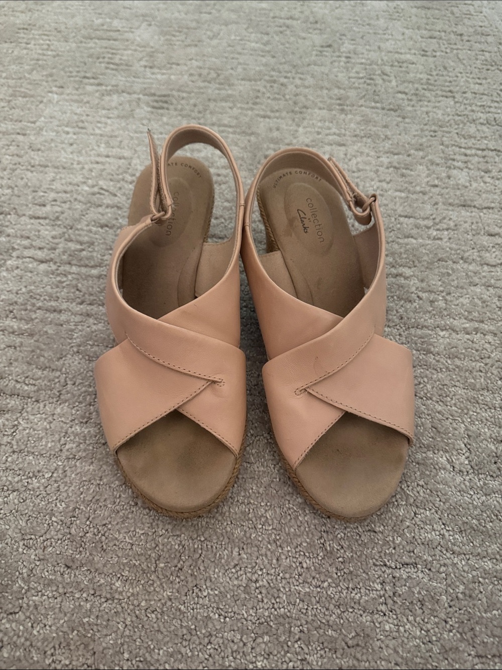 Clarks Blush Leather Crisscross Wedge Sandals Ultimate Comfort Collection